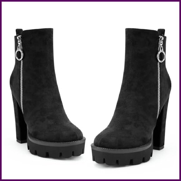 Suede Platform Ankle Boots Chunky Heel Lug Sole Zipper Wedding Party - Picture 6 of 8